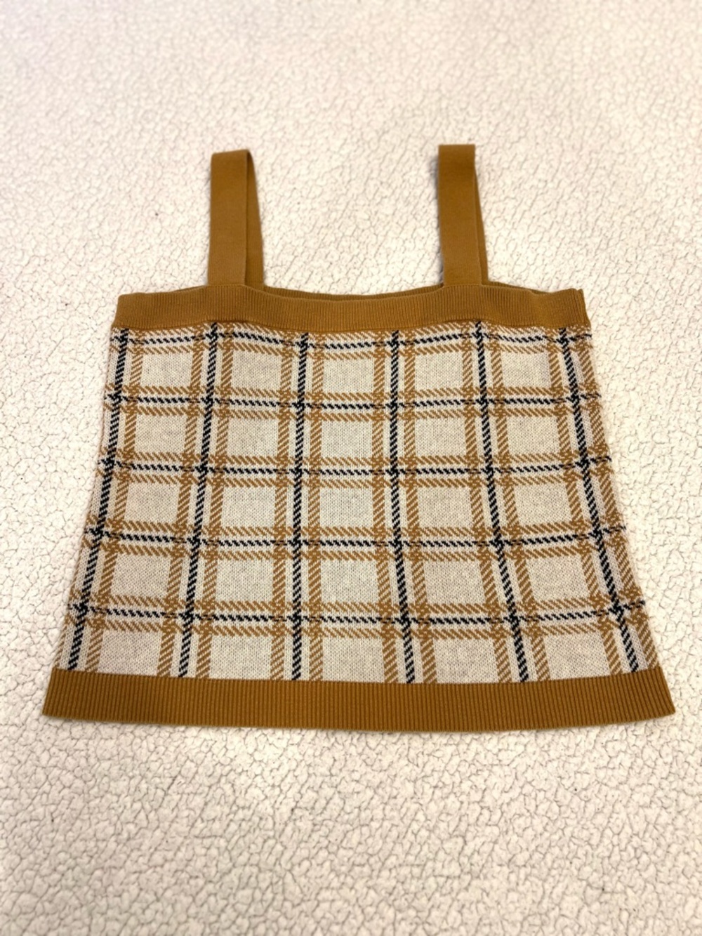 LOFT Plaid Knit Tank Top in Camel